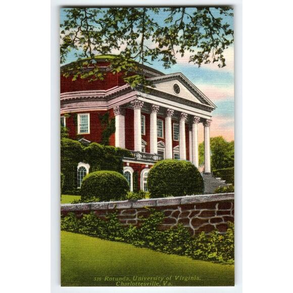 Vintage Charlottesville University of Virginia Rotunda Postcard Linen Unused - Picture 1 of 2